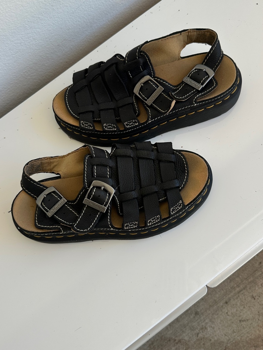 Dr. Martens Black Leather Fisherman Sandals with Silver Buckles